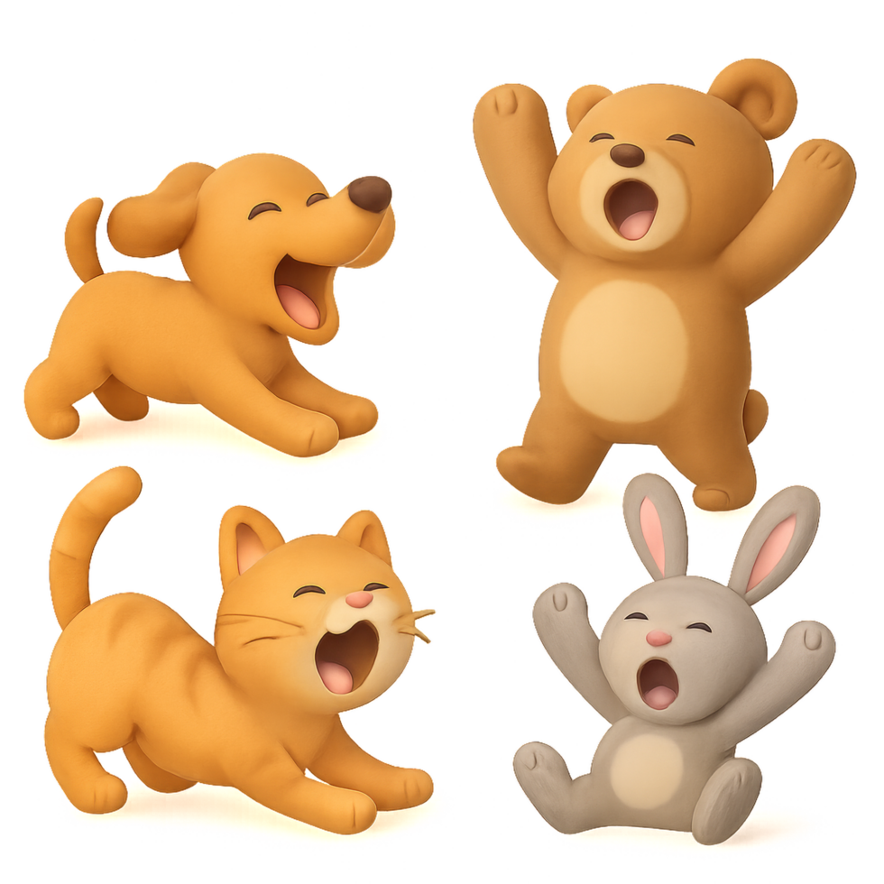 Cute Cartoon Animals Yawning, Simple and Playful Design Elements png