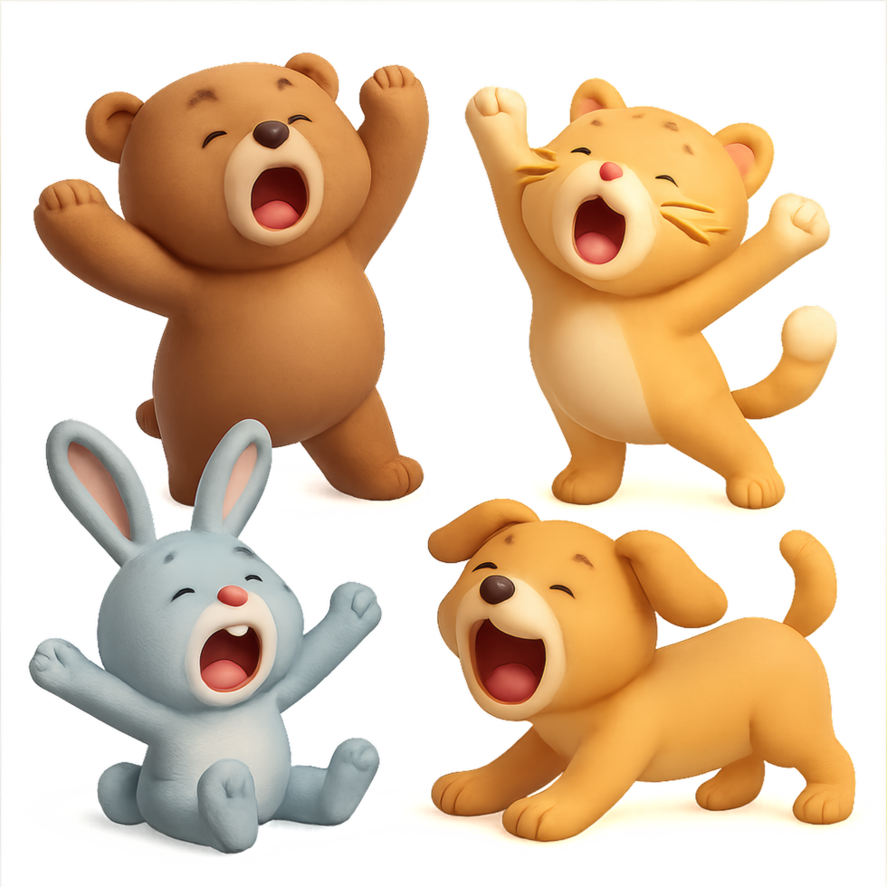 Cartoon Animals Yawning in Fun and Playful Expressions png