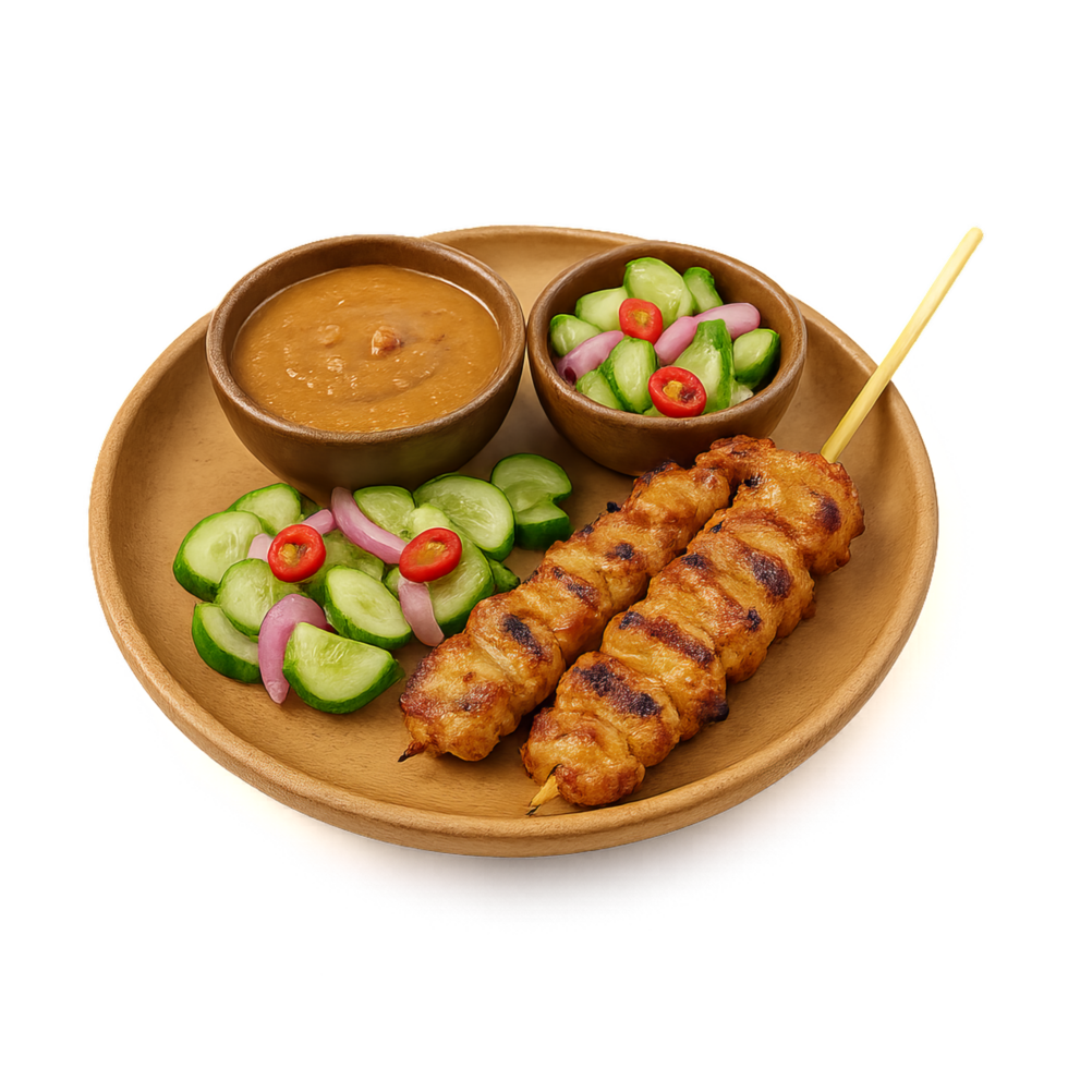 Delicious Satay Skewers with Fresh Vegetables and Peanut Sauce png