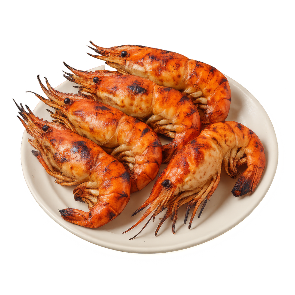 Grilled River Prawns on Plate Ready to Serve for Delicious Meal png