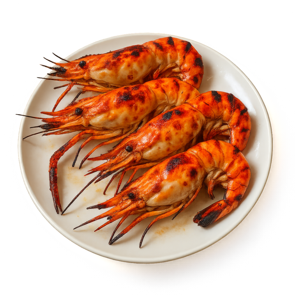 Grilled River Prawns on Plate Ready for Serving and Enjoying png