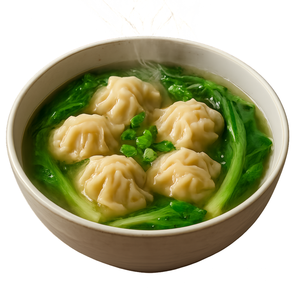Delicious Wonton Soup with Fresh Greens in Warm Broth png