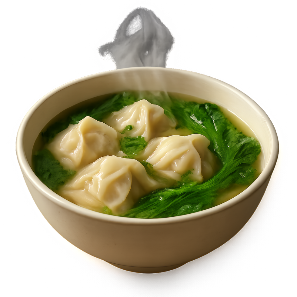 Savory Wonton Soup with Fresh Vegetables and Aromatic Broth png