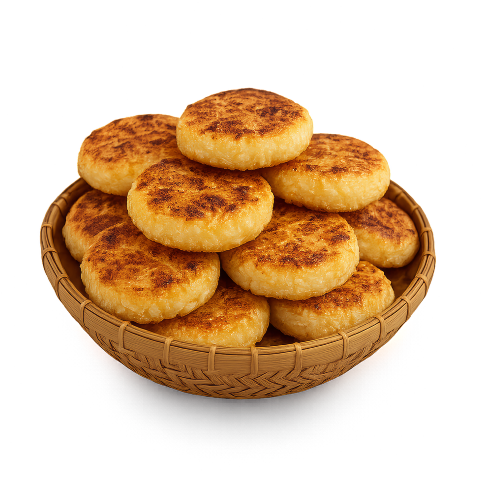 Delicious Grilled Khao Jee in a Traditional Basket Presentation png