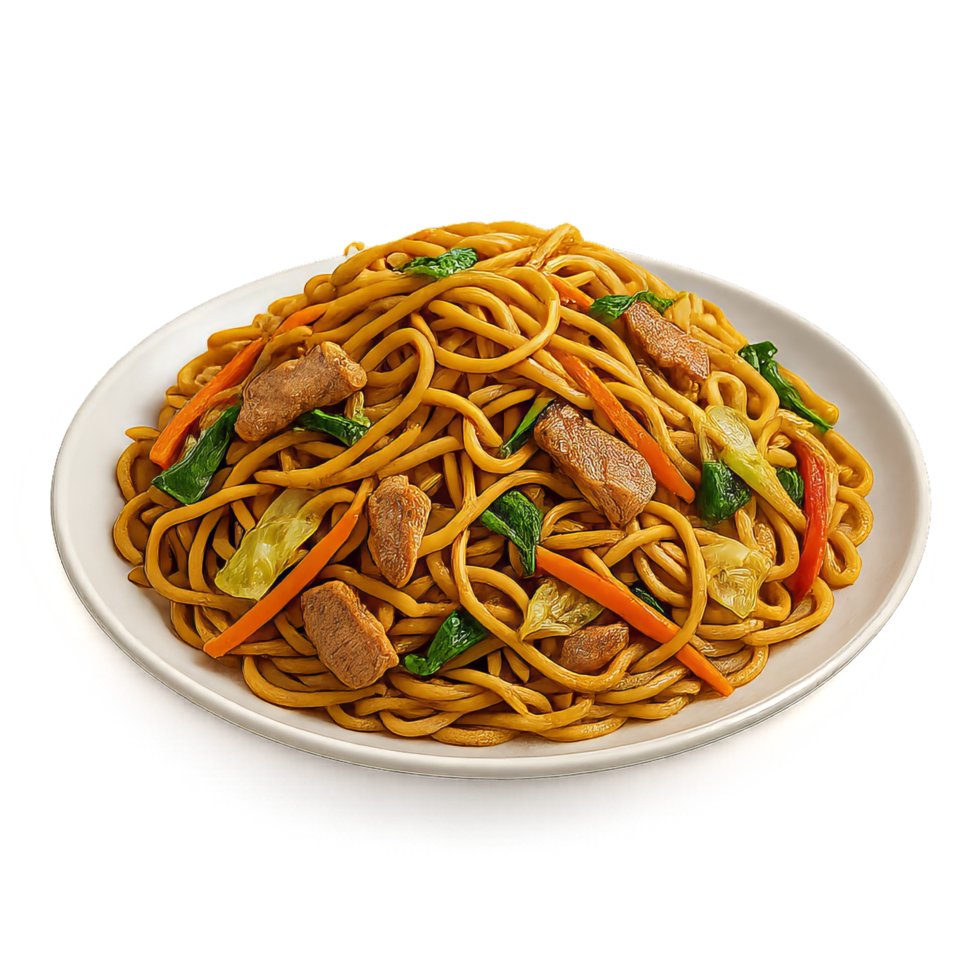 Simple 3D Illustration of Chow Mein Delight with Vegetables and Meat png