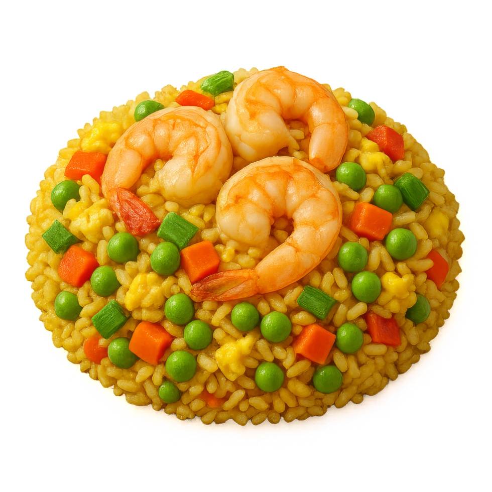 Delicious Fried Shrimp and Rice with Colorful Vegetables png