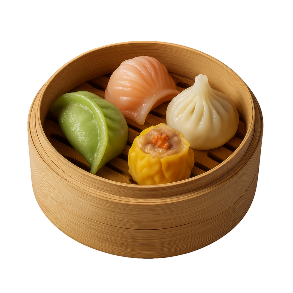 Assorted Dim Sum in Bamboo Steamer for Culinary Delight png