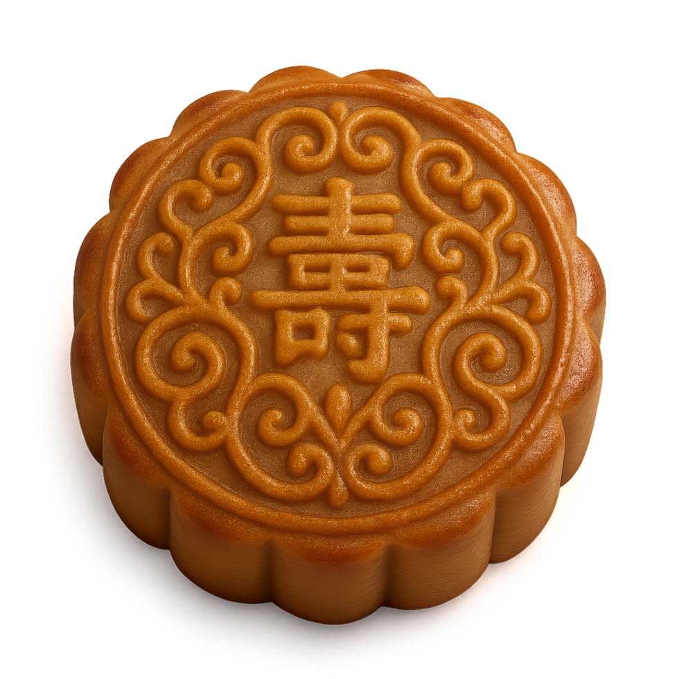 Intricate Mooncake Design with Chinese Characters and Patterns png