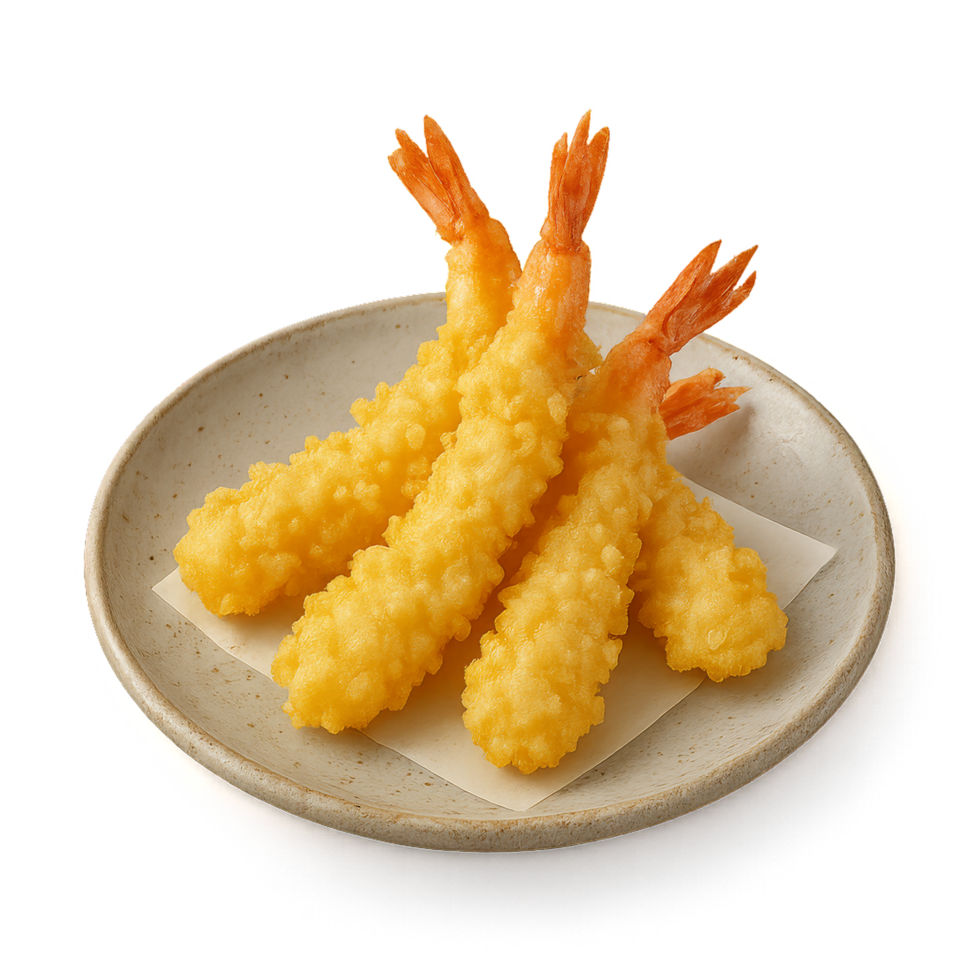 Crispy Tempura Shrimp Delight on Plate Ready to Be Enjoyed png