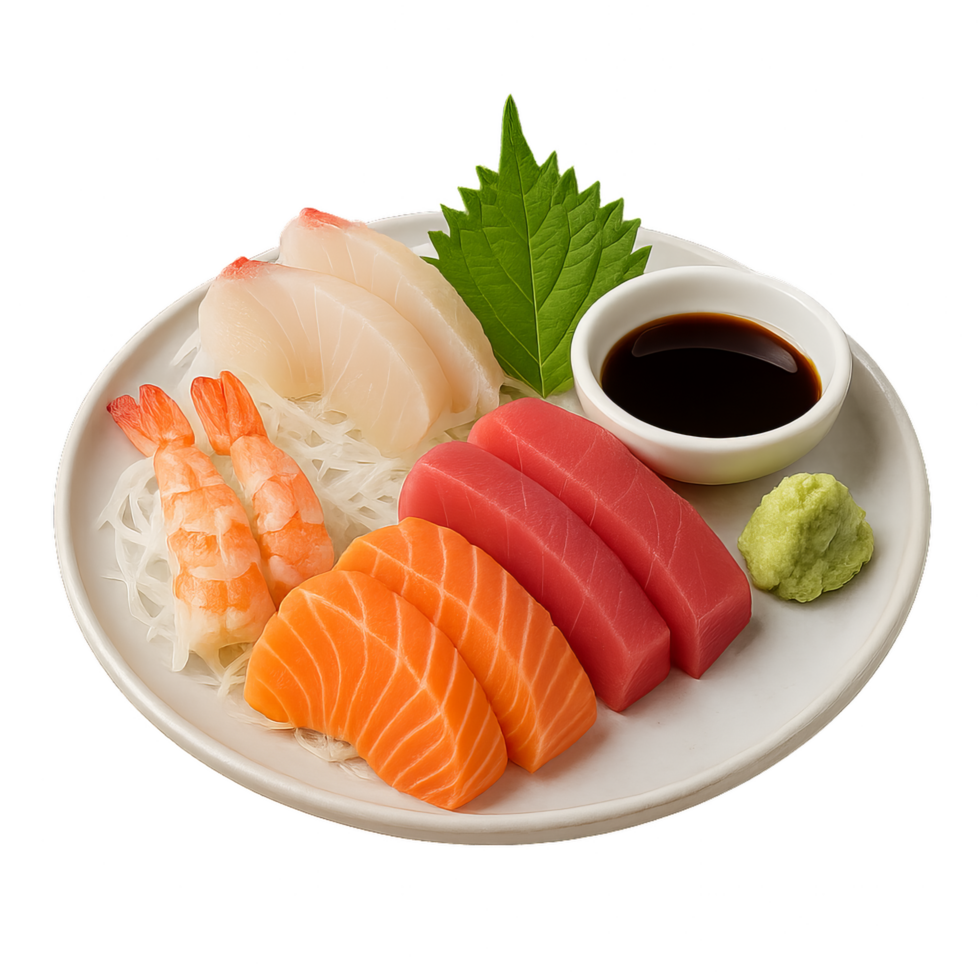 Fresh Sashimi Platter with Assorted Seafood and Accompaniments png