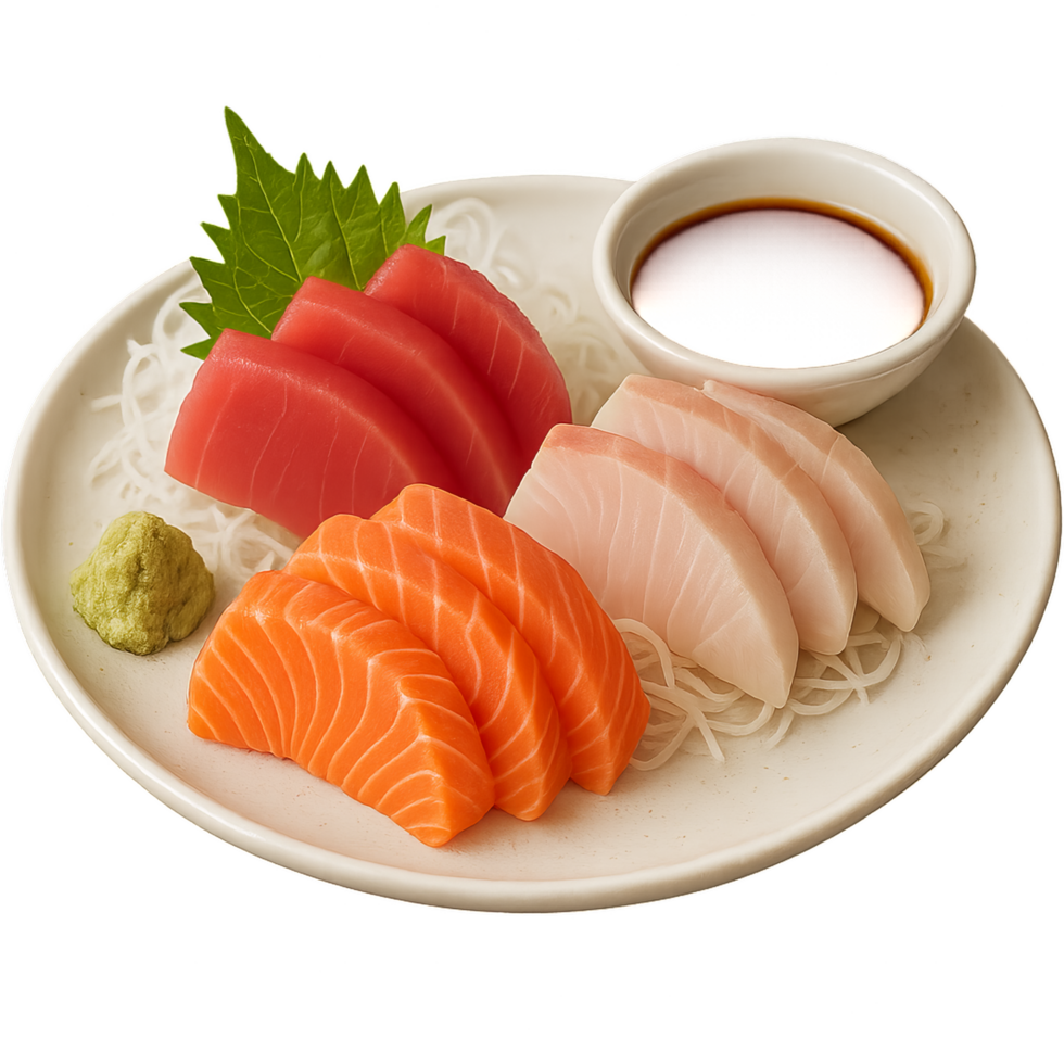 Fresh Sashimi Platter with Vibrant Salmon and Tuna Slices png