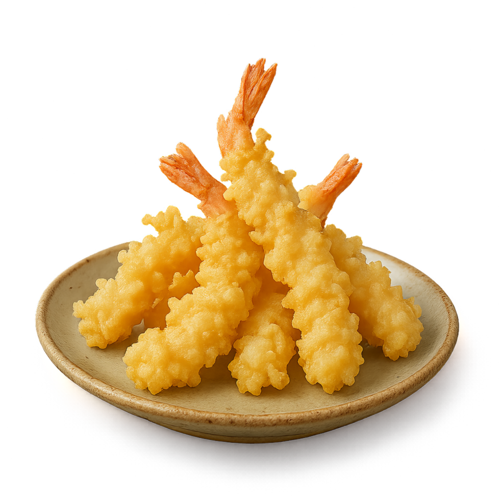 Crispy Shrimp Tempura Delight on a Plate with Light Background png