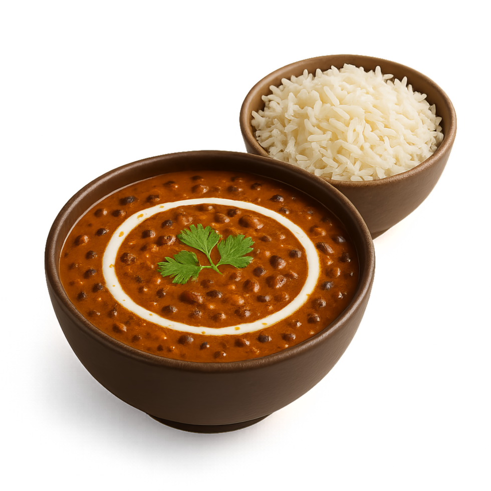 Simple Dal Makhani Delight with Steamed Rice in Serving Bowls png