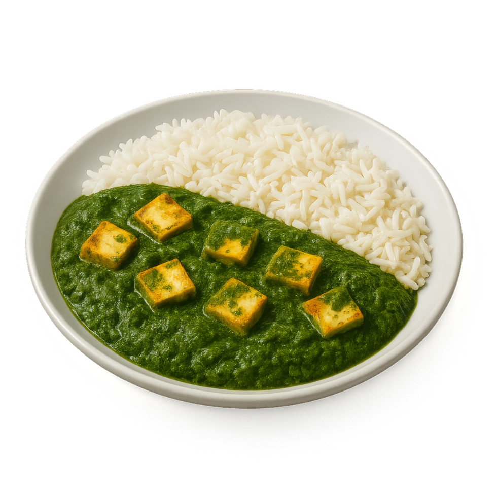 Paneer and Basmati Rice with Green Spinach Sauce Dish png
