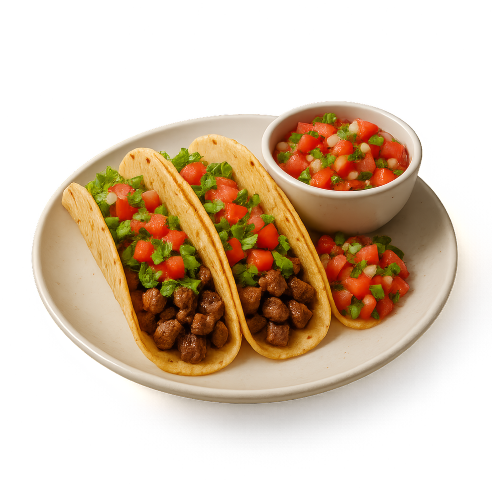 Delicious Beef Tacos Served with Fresh Salsa and Toppings png