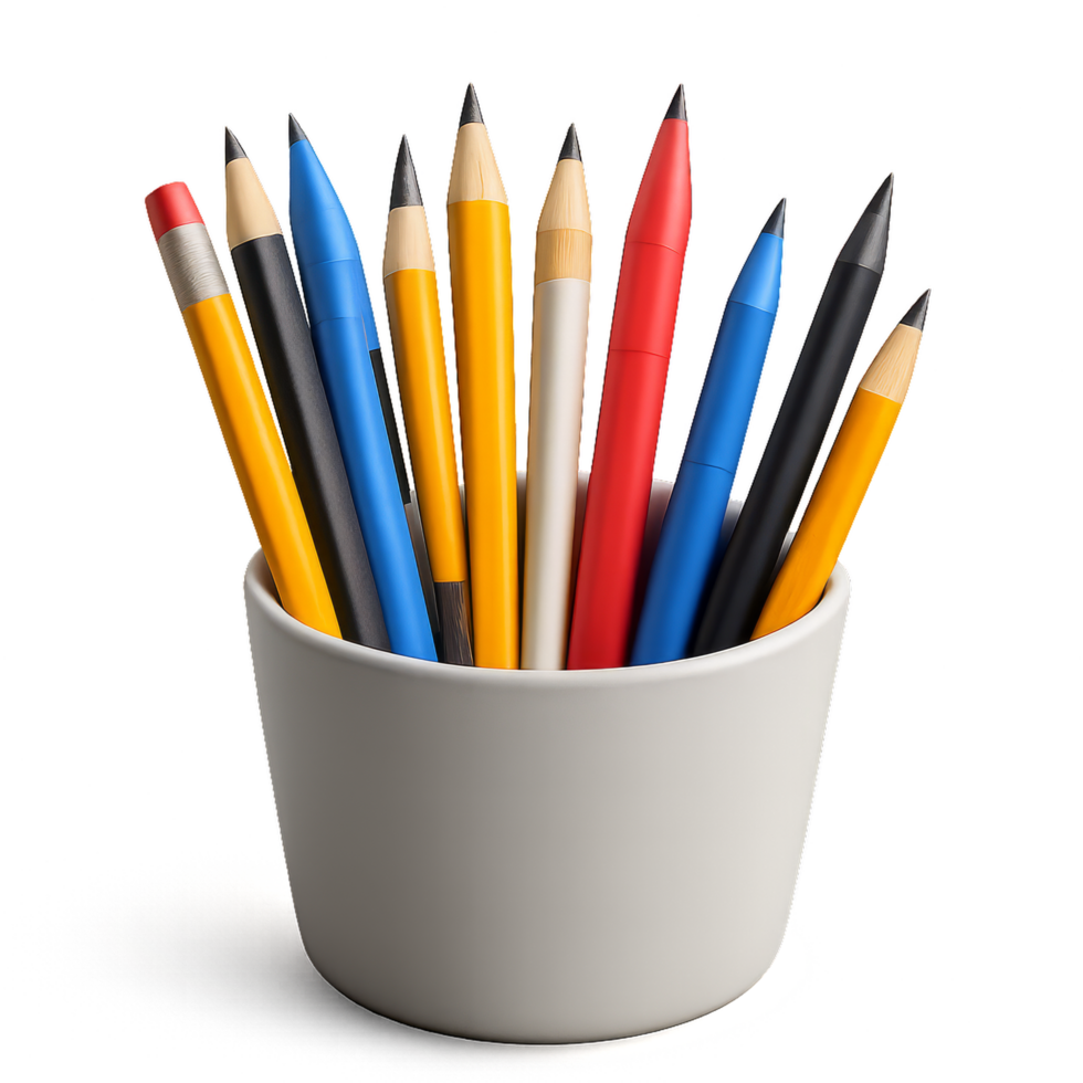 Colorful Pencils in a White Cup on a Simple Background png