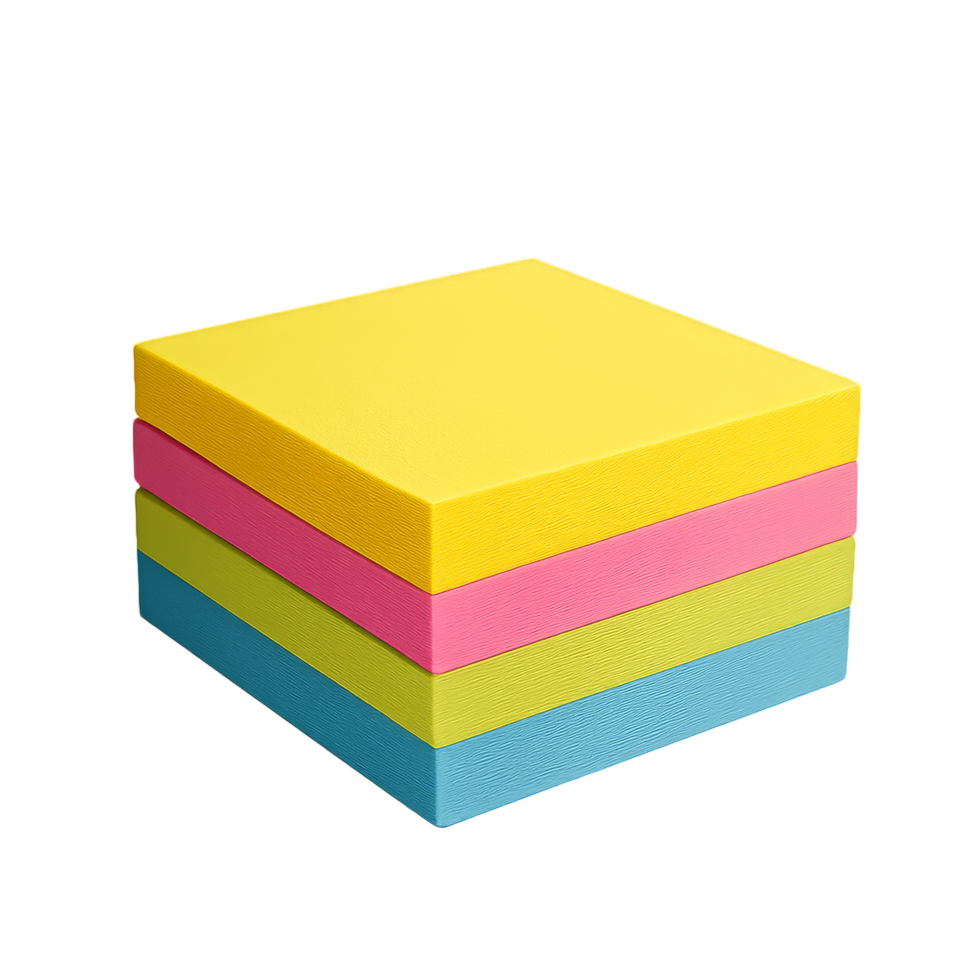 Colorful Sticky Notes Stacked in Bright Yellow, Pink, and Blue Shades png