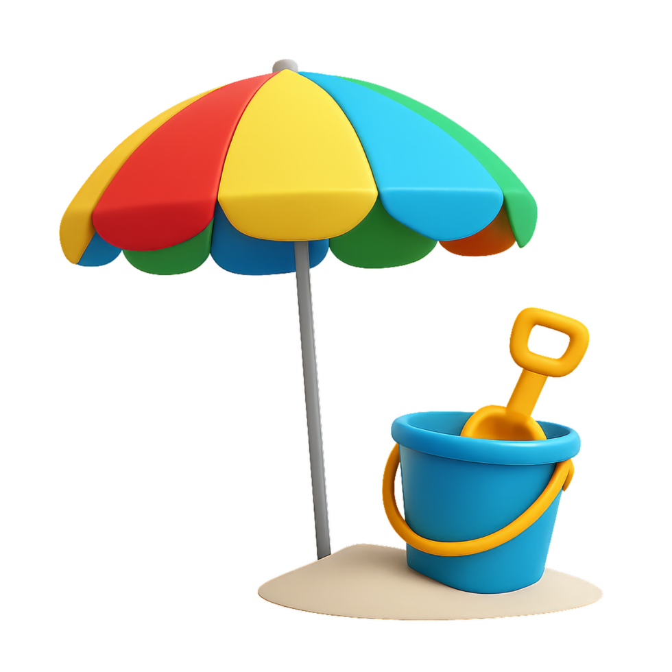 Colorful Beach Umbrella and Sand Bucket for Summer Fun Activities png