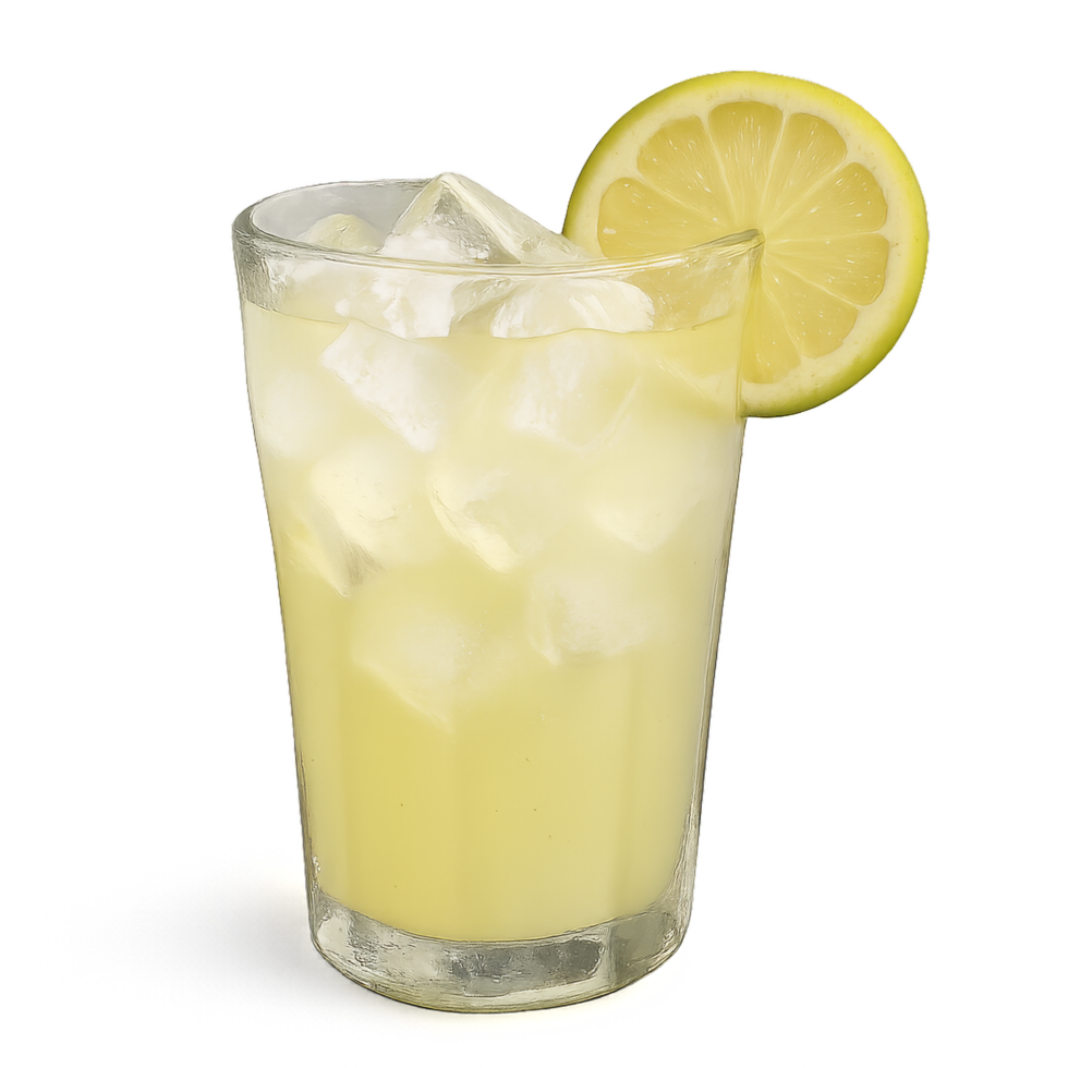 Refreshing Icy Lemonade Delight in Clear Glass with Lemon Slice png