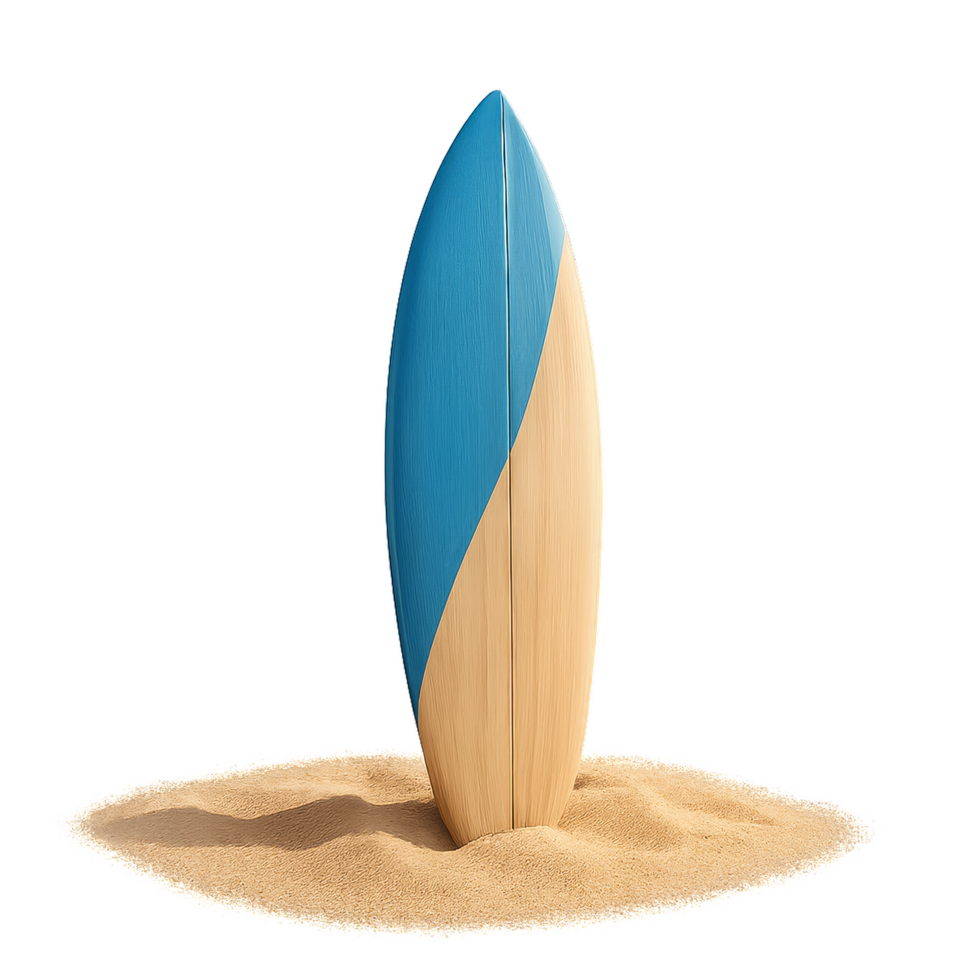 Simple Surfboard Standing Alone on Sand Beach Background png