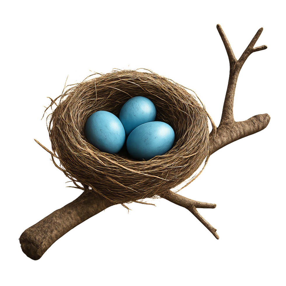 Blue Eggs Nest with Simple Design on Branch in Nature Environment png