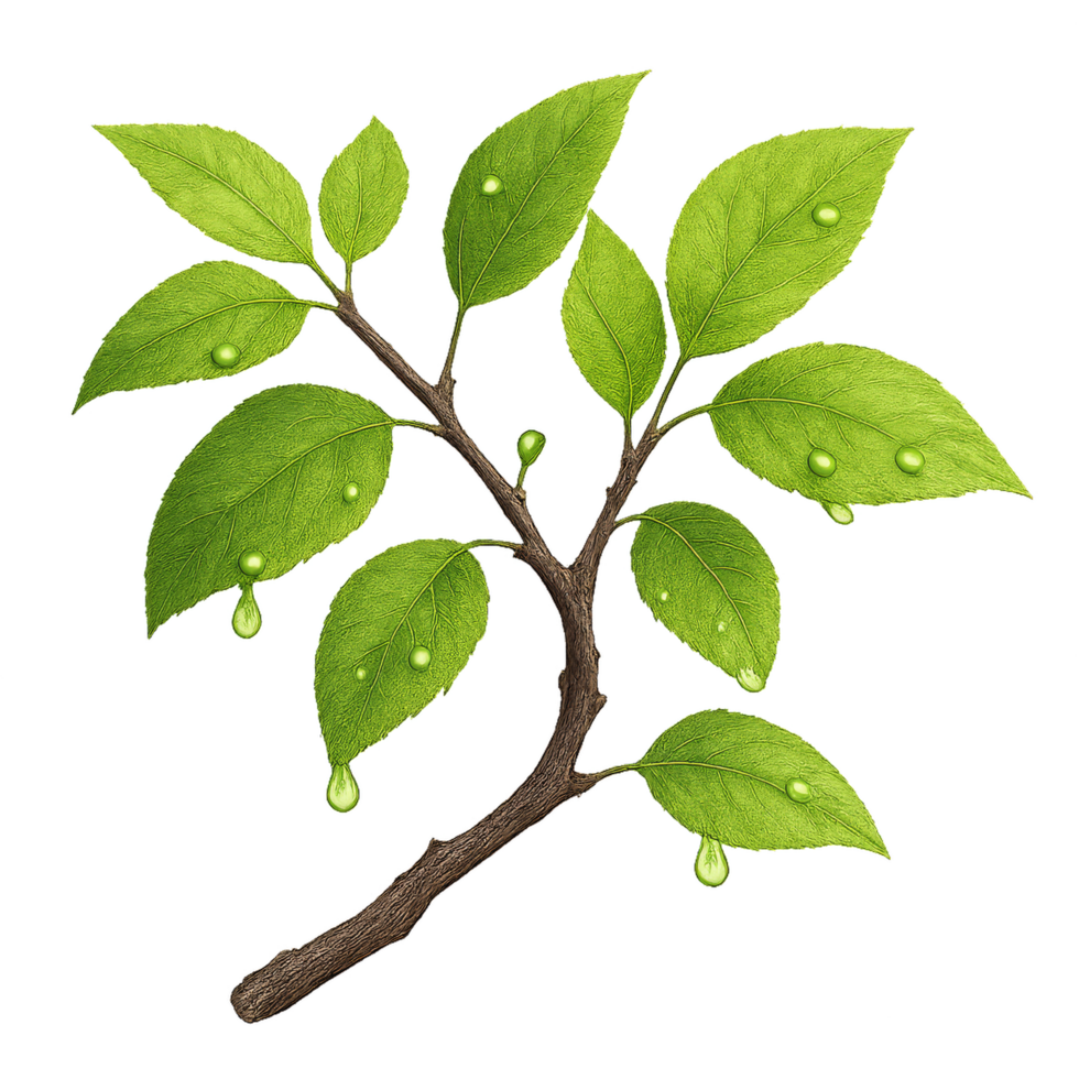 Dewy Green Branch with Serenity of Nature in Simple Composition png