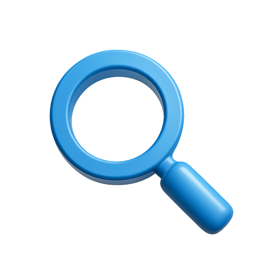 Blue 3D Magnifying Glass Icon for Search and Exploration png