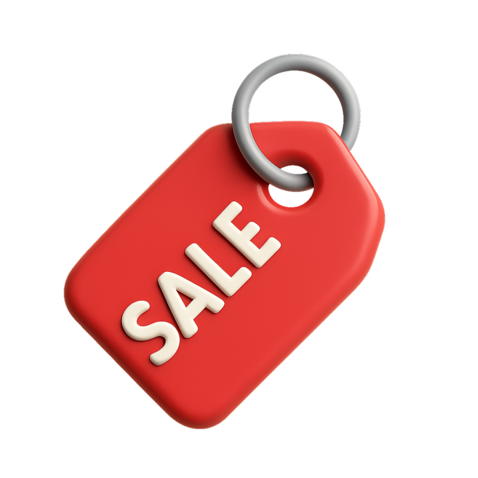 Red Sale Tag in 3D with Simple Design for Promotional Use png