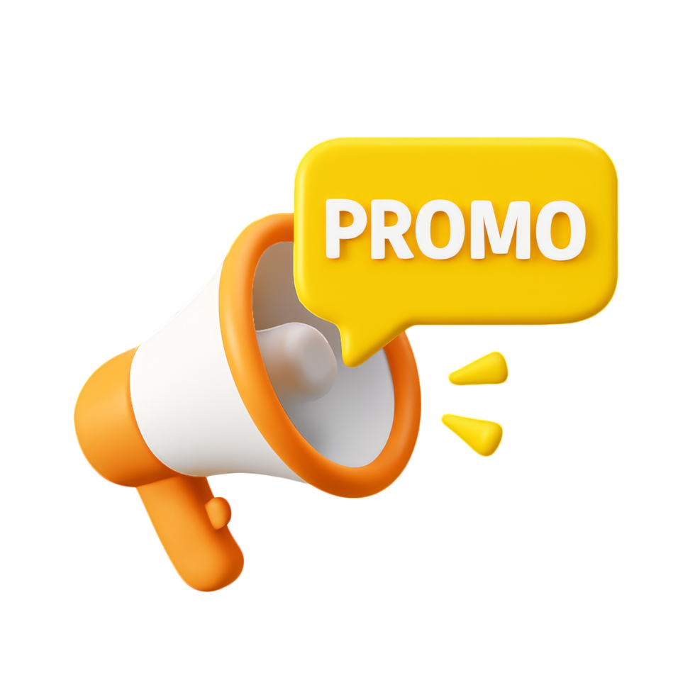 Bright 3D Megaphone with Promo Speech Bubble for Marketing png