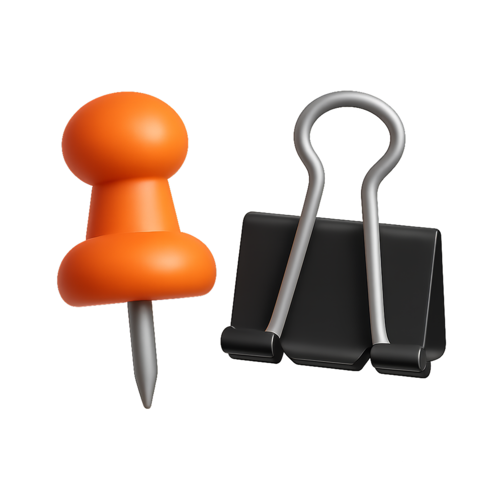 Colorful Push Pin and Black Paper Clip for Office Use png