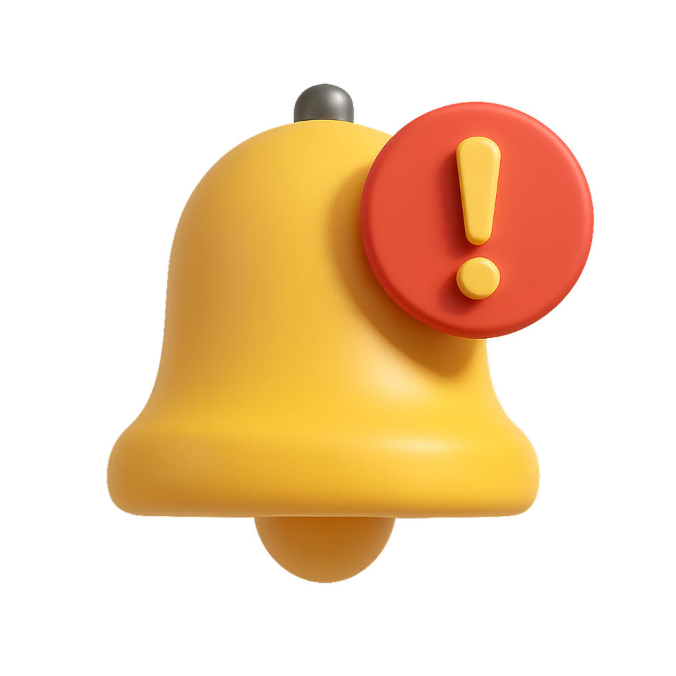 Simple 3D Notification Bell Icon with Alert Symbol Design png