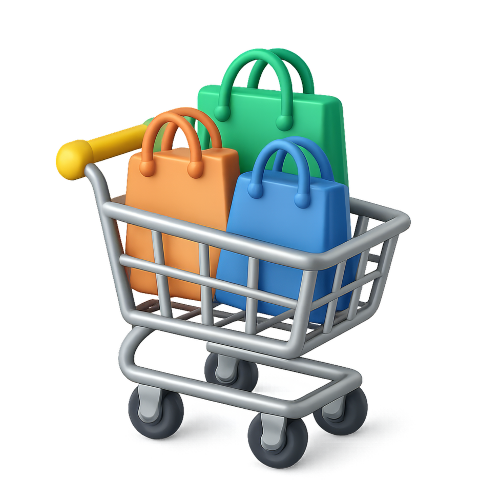 Simple Shopping Cart Icon with Colorful Bags for Online Retail Design png
