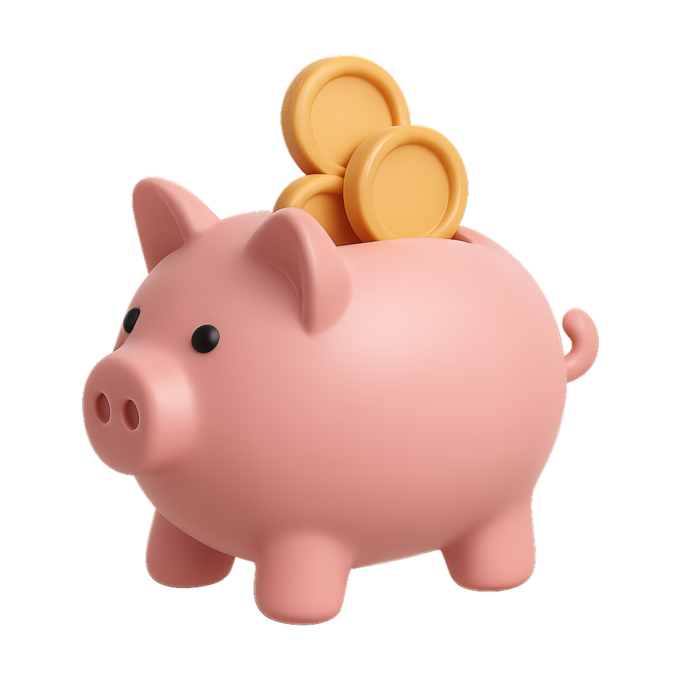 Cute Piggy Bank with Coins Ready for Saving and Financial Growth png