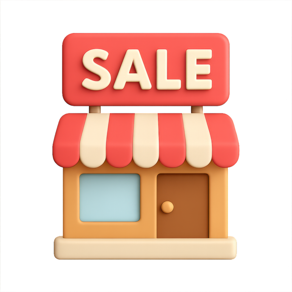 Colorful Storefront with Sale Icon in a Simple Design Style png