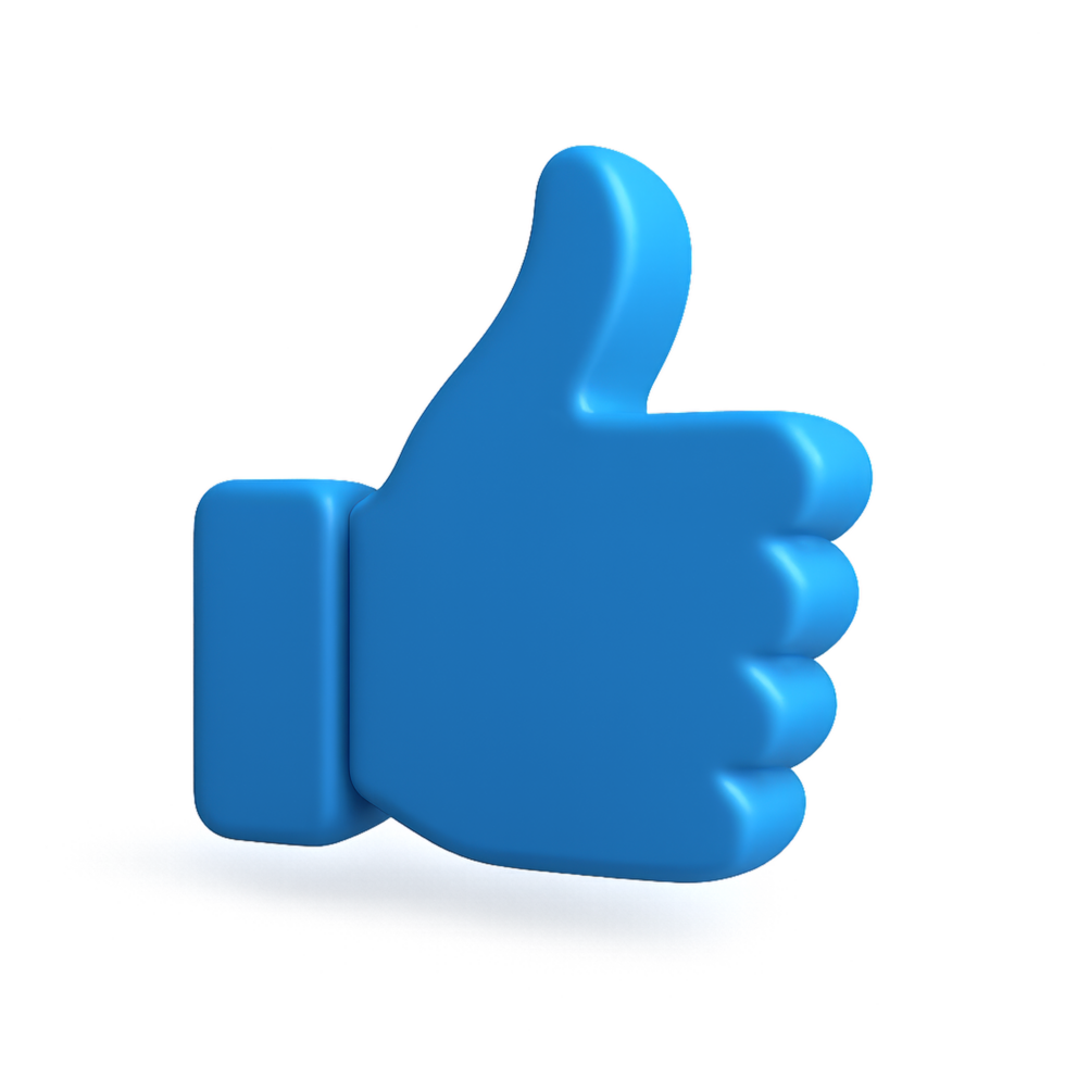 Bright Blue 3D Thumbs Up Icon for Positive Feedback and Approval png