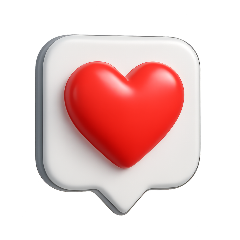 Simple 3D Red Heart Icon Design on a Speech Bubble Background png