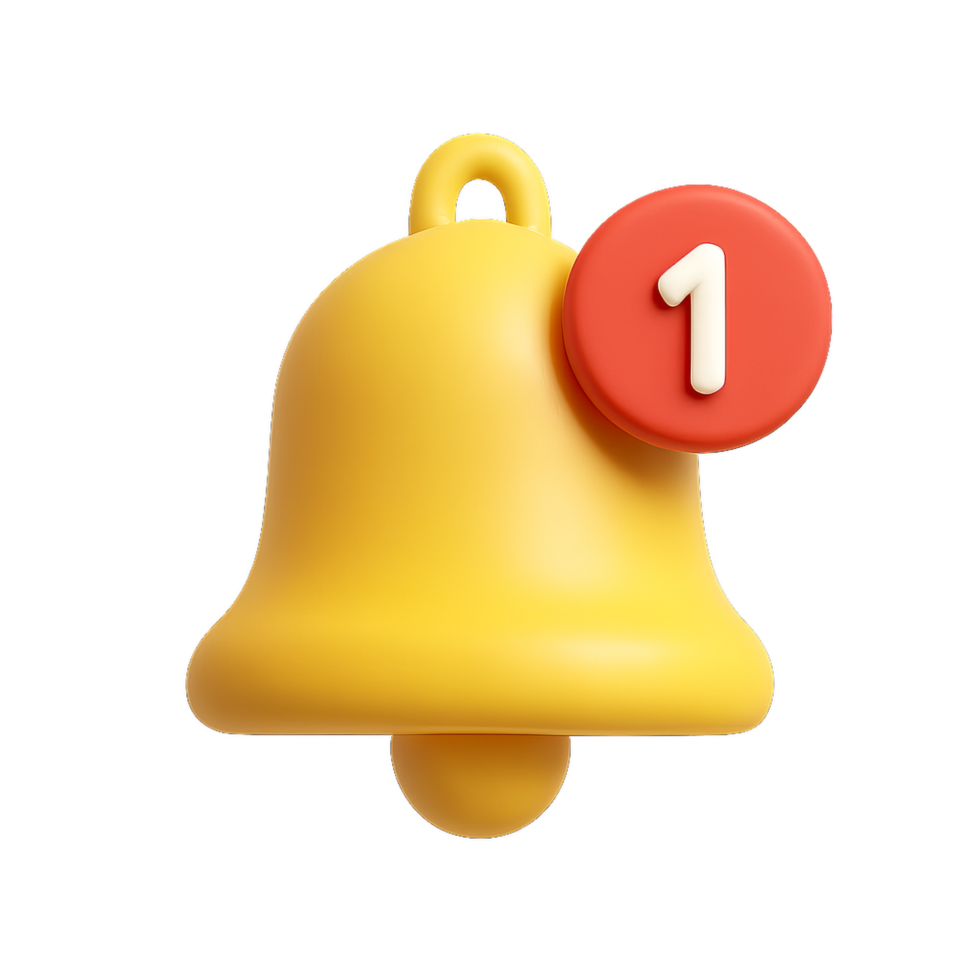 3D Notification Bell Icon with Simple Design for Alerts and Updates png