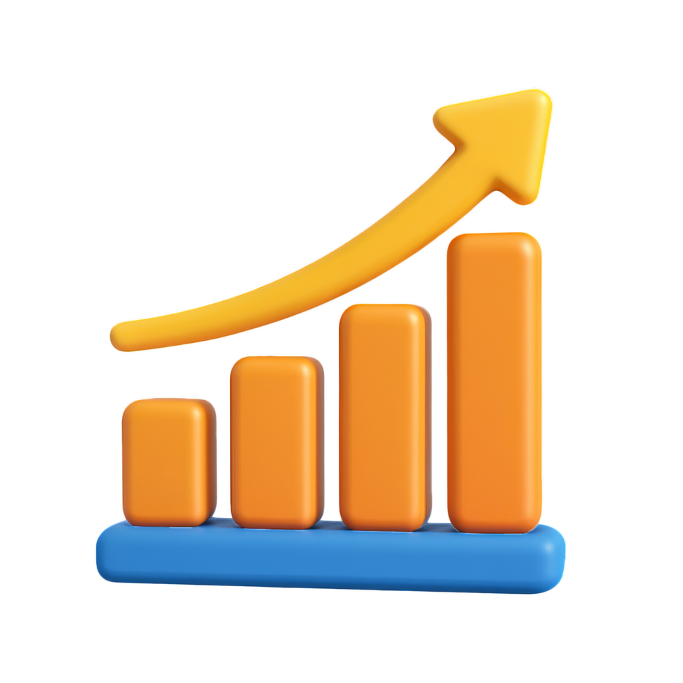 Simple 3D Growth Chart Icon for Visual Data Representation png