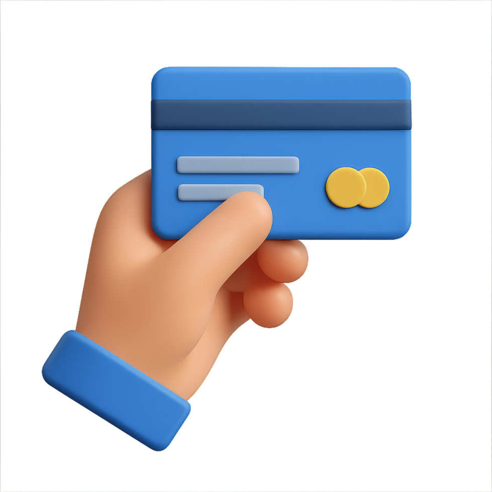 Hand Holding Simple 3D Card Design for Digital Transactions png