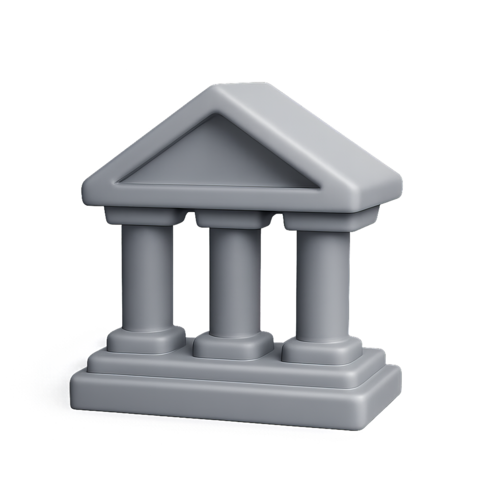 Simple 3D Bank Icon with Columns and Classic Architecture Design png