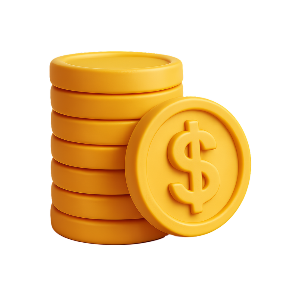 Realistic 3D Simple Gold Coin Icon with Dollar Sign Design png