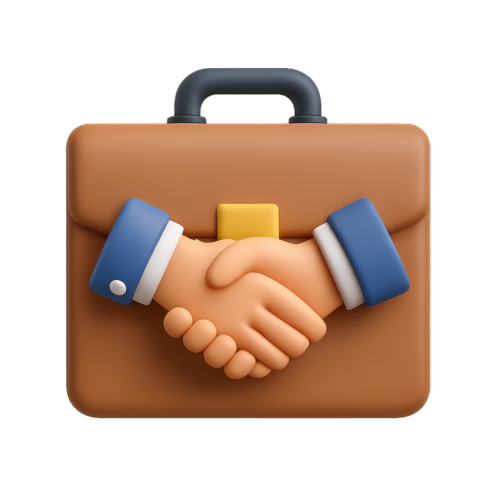 Simple Business Briefcase Icon with Handshake Gesture Design png