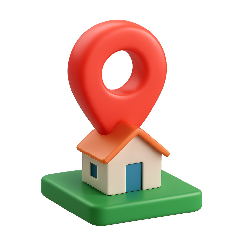 3D Icon of Location Pin with House in Simple Design png