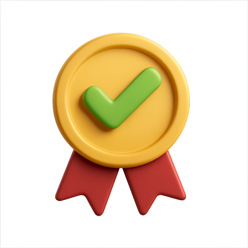 Colorful Achievement Badge Icon with Green Check Mark Design png