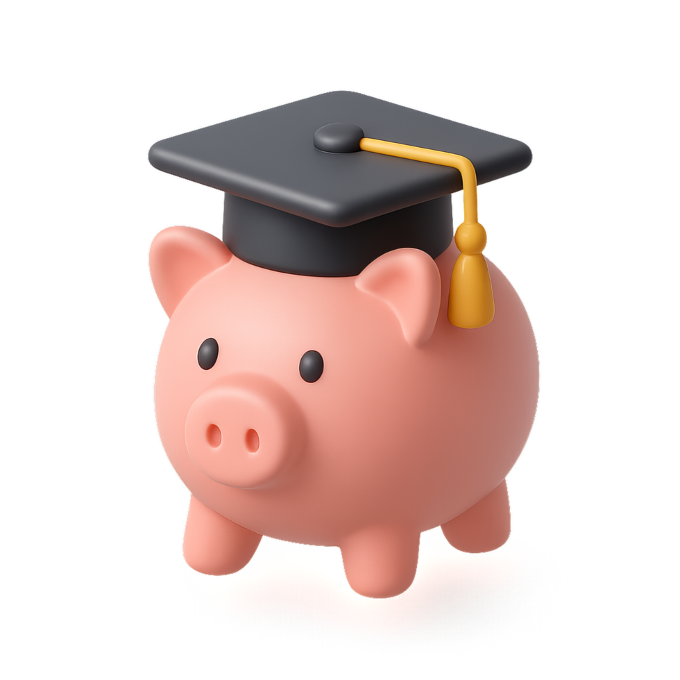 Graduation Theme Piggy Bank with Cap for Financial Success png
