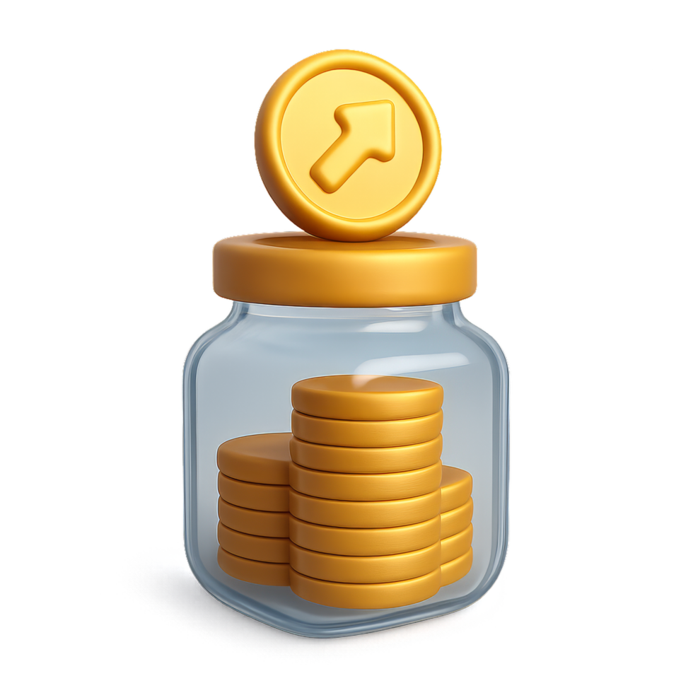 Gold Coin in Jar Representing Investment Growth and Savings Strategy png