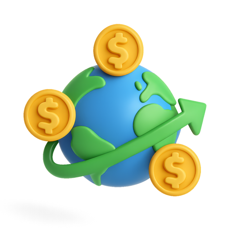 Global Investment Icon with Earth and Currency Symbols Illustration png