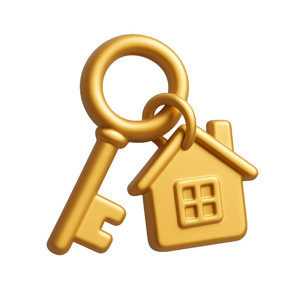 Simple Gold House Key with Keychain Design for Home Illustration png