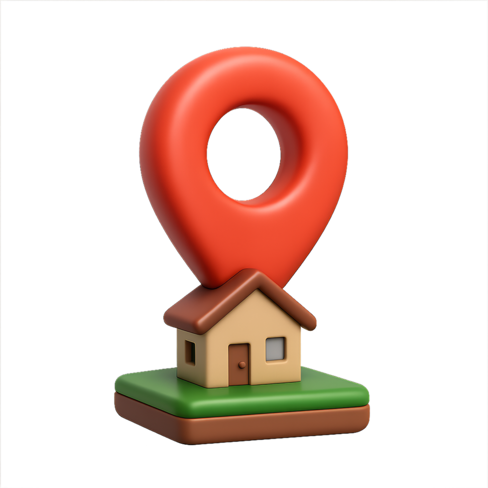 3D Icon of Property Pin and Simple House Design for Navigation png
