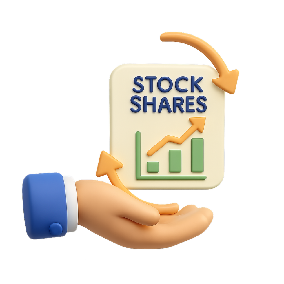 3D Icon of Hand Holding Stock Shares with Growth Chart Symbol png